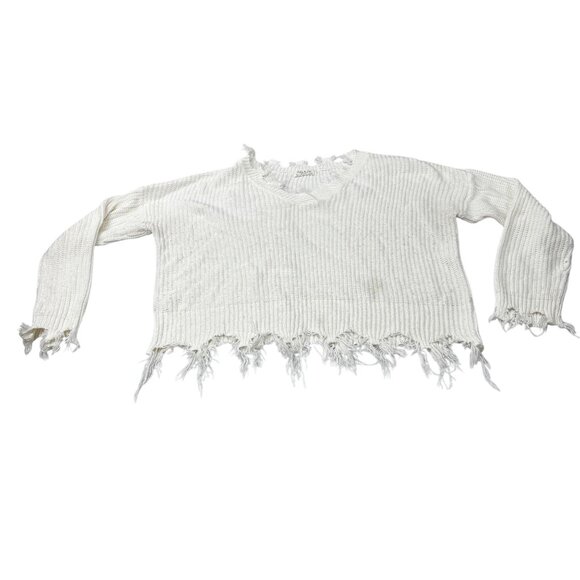 Distressed White V-Neck Sweater Jolie & Joy Large - Picture 5 of 10